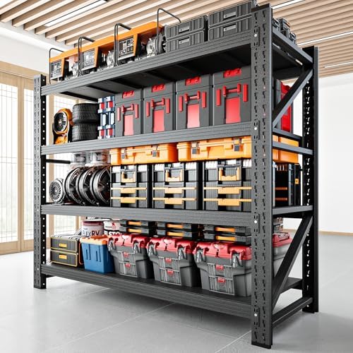RAVIGIN 3000LBS Storage Shelves, 48" W Garage Shelving Heavy Duty Metal Adjustable Garage Shelves, Shelving Units Industrial Shelving for Warehouse, 48" W x 23.7" D x 70" H, Black by RAVIGIN