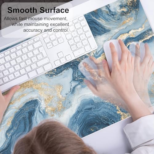 QiyI PU Leather Large Mouse Pad, 31.5" x 15.7", Blue White Marble - Image 5