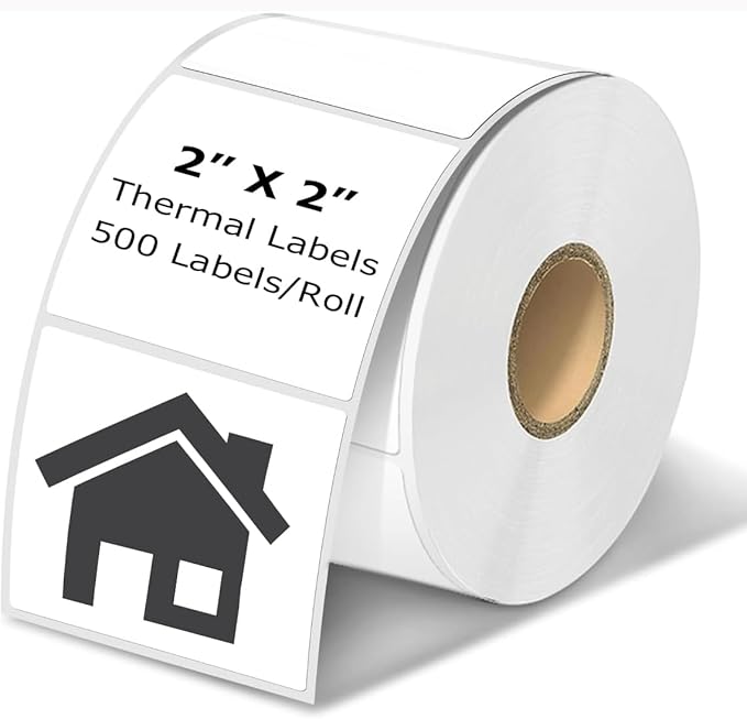 2" x 2" Thermal Labels Stickers White, Square Thermal Shipping Stickers by BriCabel