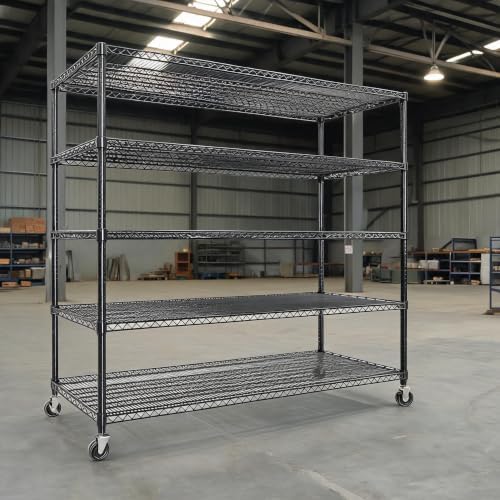 TrailBlaze Heavy Duty Metal Wire Shelving Rack for Food Service - 5-Tier, 3300lbs Capacity, Adjustable Storage with Wheels, Commercial & Industrial Use, Garage, Kitchen, Pantry, 82.6" H x 59" W - 5 by Unknown