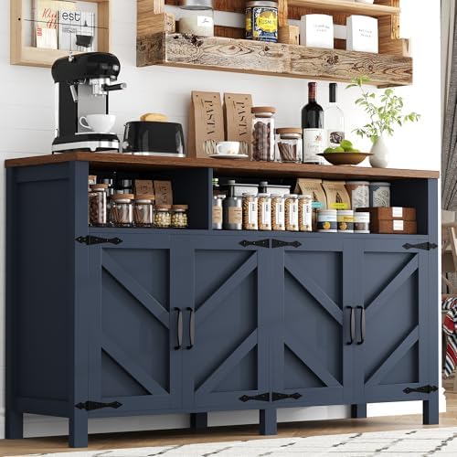 knoworld Buffet Sideboard with Storage Farmhouse, Large Kitchen Storage Cabinet Wood Coffee Bar Cabine Buffet for Kitchen, Living Room, 55in, Blue by KNOWORLD