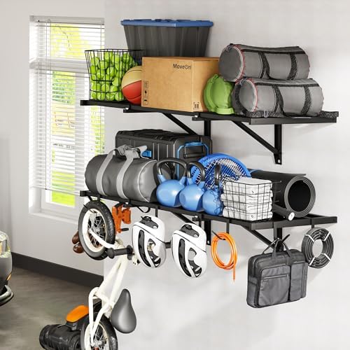 FLEXIMOUNTS 2-Pack 2x4ft Garage Wall Shelving, 8 Hooks, Heavy Duty, Black - Image 7