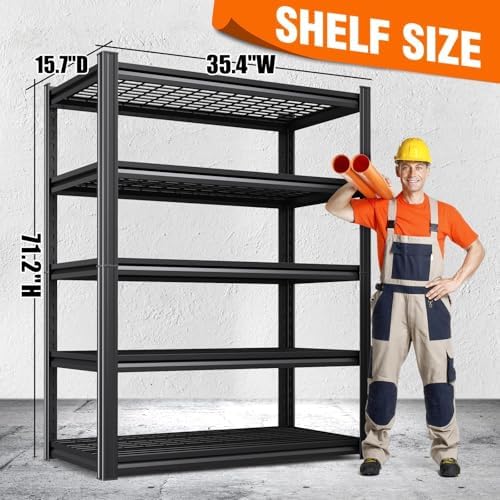 4-pack Storage Shelves, 2500lbs Garage Shelving,Adjustable Heavy Duty Shelving Unit,5T Tall Garage Shelves,Metal Standing Shelf Units,Utility Rack For Warehouse Industrial Basement 71.2*35.4*15.7 - Image 3