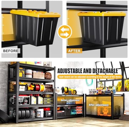 Set of 4 Garage Shelving 5-Tier Heavy Duty Storage Shelves, Adjustable Metal Shelving Unit, Utility Garage Organizer Shelf for Basement, Pantry, Warehouse, Supermarket, 45.7" Wx19.7 Dx71.2 H - Image 6