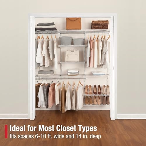 Rubbermaid Configurations Custom Closet Kit 6-10 Ft. Adjustable Metal Wire Shelving White Finish Expandable Organization System Hardware Included for Home Closet/Pantry/Laundry/Mudroom - Image 2