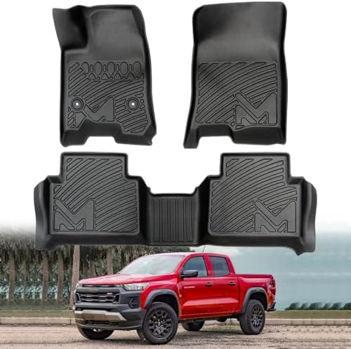 TPE Automotive Floor Mats Custom for 2023-2026 Chevy Colorado & GMC Canyon Crew Cab, All Weather Cover Protection Waterproof Black Floor Liner Front & Rear Row Full Set Car Mats, 3PCS by CMVTAuto