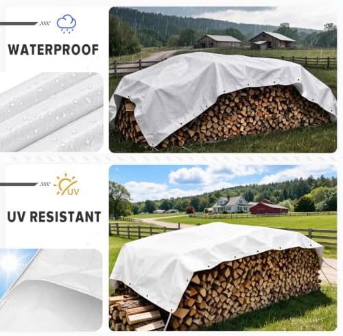 Kesfitt 16 Mil Heavy Duty Waterproof Tarp, 10x12 FT, White - Image 4