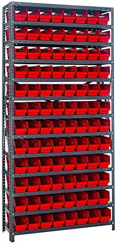 Quantum Storage Systems 1875-103RD Steel Shelving Unit with 4" Shelf Bins, 18" D x 36" W x 75" H, Red by QuantumStorageSystems