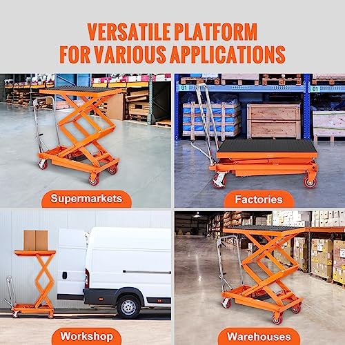 VEVOR TFD35 Hydraulic Lift Table Cart, 770lbs Capacity 59" with 4 Wheels and Non-Slip Pad, for Material Handling and Transportation, Orange - Image 7