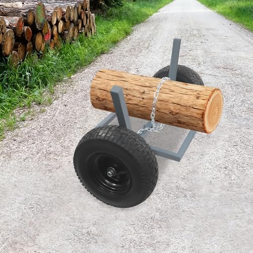 ATV Log Skidding Arch, 24" Dia Steel Log Dolly, 1500lbs Capacity Log Dolly Skidding Holder with Chain and 16" Pneumatic Tires for Farm, Commercial Wood Transport (Gray, 1600lbs Capacity) - Image 3