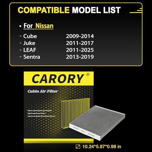 CARORY Cabin Air Filter w/Activated Carbon for 2009-2014 Nissan Cube, 2011-2017 Juke, 2011-2025 LEAF, 2013-2019 Sentra, 27277-3DF0A, 27891-1FC0A, 27891-1FD0A, 27891-3DF0A, CF177 - Image 3