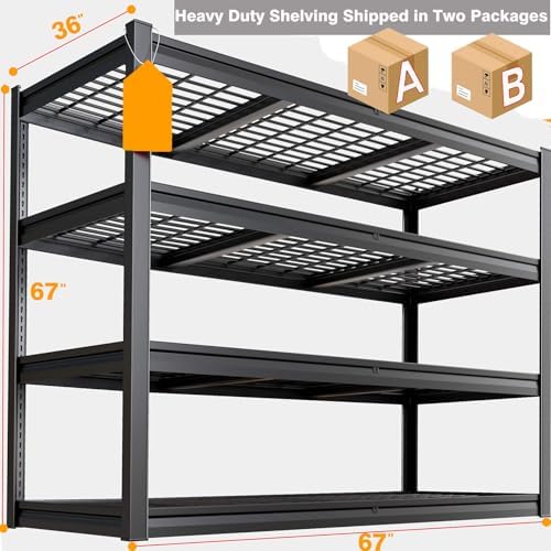 67" W Garage Shelving Heavy Duty, 36" D Garage Shelves, 68" H Adjustable Storage Shelving Unit, Commercial Metal Shelves for Warehouse, Basement, Shop, 67" W x 36" D x 68" H,2 Pack - Image 3