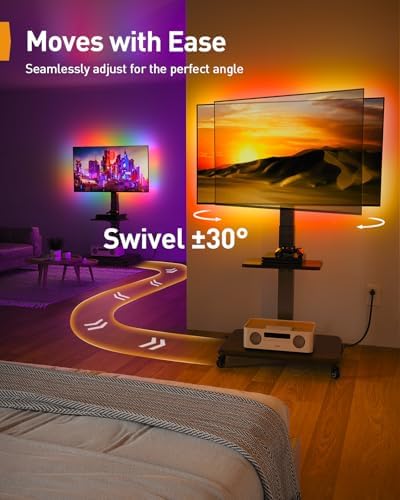 Perlegear Rolling TV Stand for 32”-77”TVs with LED Lights and Power Outlet - Image 6