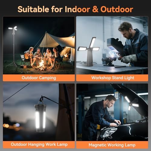 Rechargeable Camping Light with Stand 7 ft Max Height, 15000mAh Portable Cordless LED Work Light, 5500 Lumen 6500/4500/3500K Dimmable Emergency Flashlight with Detachable Tripod, Black - Image 7