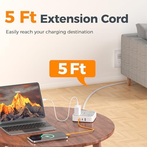 TESSAN Surge Protector Flat Extension Cord 5Ft, Flat Plug Power Strip - Image 5