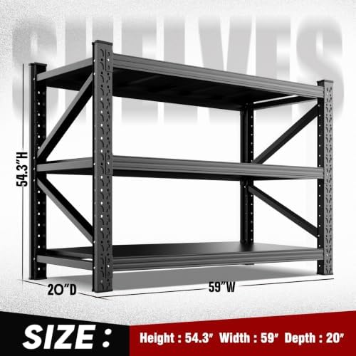 5000LBS Heavy Duty Storage Shelves, 59"W Adjustable Garage Shelving Unit, Rust Proof Large Metal Storage Rack, 20"Dx59"Wx54.3"H Industrial Shelving for Warehouse, Basement, Shop, Supermarket - Image 2