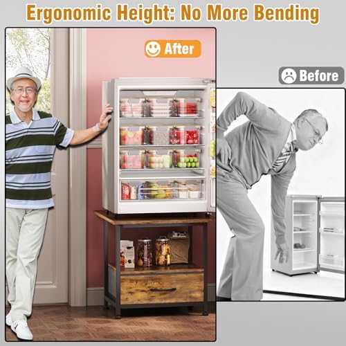 Mini Fridge Stand with Fabric Drawer, Mobile 2-Tier Refrigerator Cart - Image 6