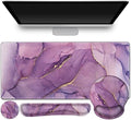 ToLuLu Desk Mat, XXL Large Mouse Pad Wrist Support Set，4 in1 Gaming Mousepad Desk Pad+ Ergonomic Mouse Pad with Wrist Rest + Keyboard Wrist Rest+Coaster for Women Home Office Computer, Purple Marble by ToLuLu