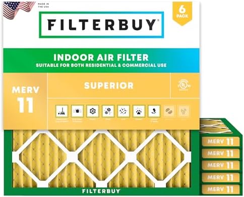 Filterbuy 17x17x1 Air Filter MERV 11 Pet & Allergy Defense (6-Pack) by Filterbuy
