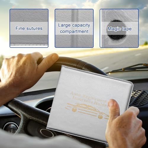 Ziciner Car Registration Insurance Holder, 2Pack Essential Auto Card Document Glove Box Organizer with Touch Fastener, Vehicle Interior Accessories Perfect for Most Car, Truck, SUV (Gray/Gold Words) - Image 3