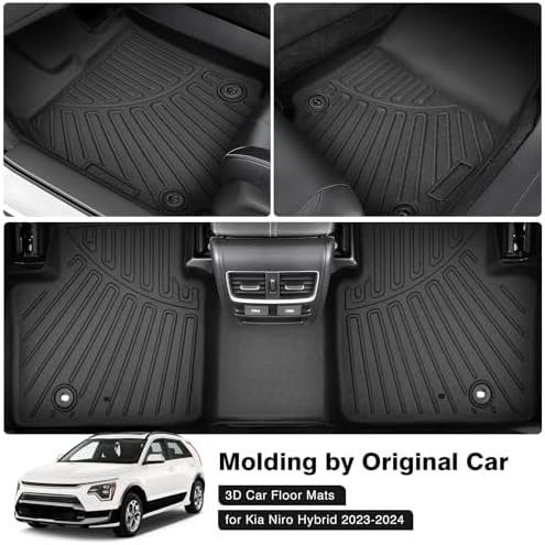 Powerty Floor Mats for 2023-2025 2026 Kia NIRO & Hybrid & HEV (NOT for EV & PHEV) All Weather 3D TPE Anti-Slip Car Liners for 1st & 2nd Row Accessories - Image 2