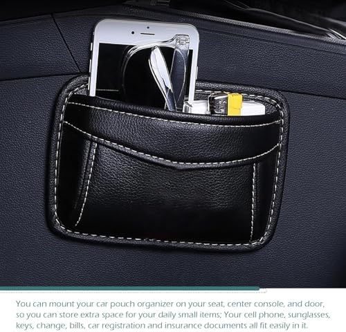 Car Seat Side Pocket Organizer, PU Leather Mini Storage Bag, Seat Gap Filler with Phone Sunglasses Pen Holder, Universal Auto Organizer for Documents Registration Notepad (Black)​ - Image 4