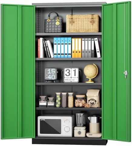 INTERGREAT Metal Lockable Storage Cabinet, 72” H Storage Cabinet with 2 Doors and 4 Adjustable Shelves for Office, Home, Garage, Pantry (Assembly Required, 18”D, Black Green) by INTERGREAT
