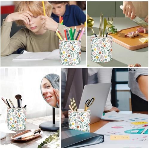 Desk Pen and Pencil Holder, Ceramic Multifunctional Organizer for Home, Office, and School, Green Floral Pattern - Image 2