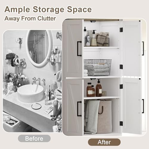 Treocho Farmhouse Bathroom Floor Cabinet with Adjustable Shelves - Image 4
