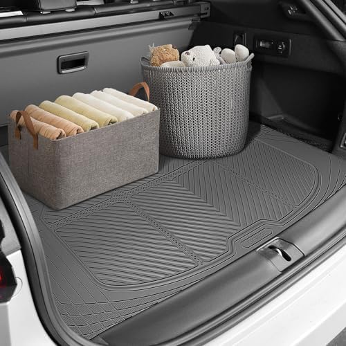 CAR PASS Gray Rubber Car Floor Mats & Cargo Liners, All Weather Car Mats & Trunk Mats,Waterproof Automotive Floor Mats Trim to Fit for Most Cars Sedans SUVs Vans, Durable Heavy Duty Anti-Slip, Gray - Image 6