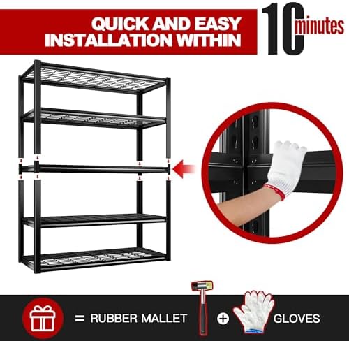 REIBII 48" W Garage Shelving Heavy Duty Load 2500LBS, 5 Tier Storage Shelves, Adjustable Metal Shelves for Warehouse, Pantry, Basement, 48" W X 72" H X18 D, 4PC - Image 6