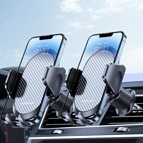 miracase Phone Holders for Your Car with Metal Hook Clip, Air Vent Cell Phone Stand Car Mount, Universal Automobile Cradle for Garmin GPS Fit iPhone Android and All Smartphones, Carbon Fiber 2 Pack by Miracase