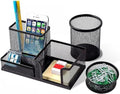 Pen Holder for Desk, Desk Organizers Set-3 Compartments Mesh Pencil Holder with Pencil Pen Cup and Paper Clip holder, Desk Accessories for Marker Craft, Ideal Office School Supplies(3 pack, Black) by Moonlik