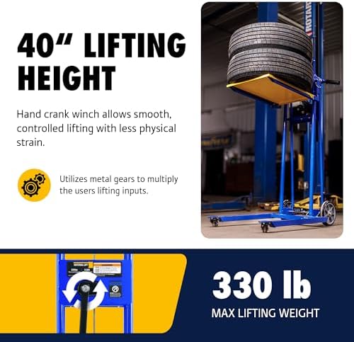 Goodyear Material Lift Winch Stacker, Pallet Truck Dolly, 330 Lbs 40" Max Lift w/ 8" Wheels, Swivel Casters [Patented] - Image 2