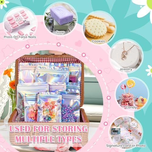 FUNFERY 5.5x7.9 inch Round Corner Clear Window Smell Proof Holographic Bags - Image 5