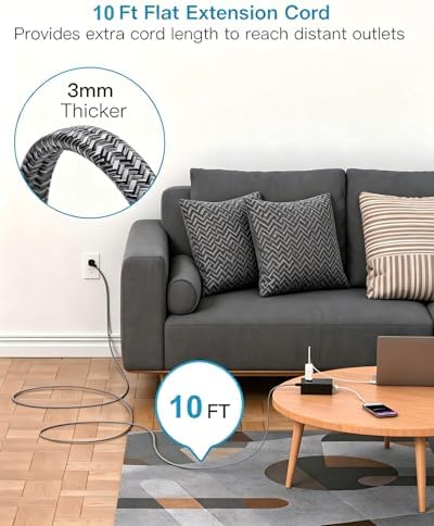 Extension Cord 10 Ft, One Beat Surge Protector Power Strip 10 Ft Long Cord - Image 2