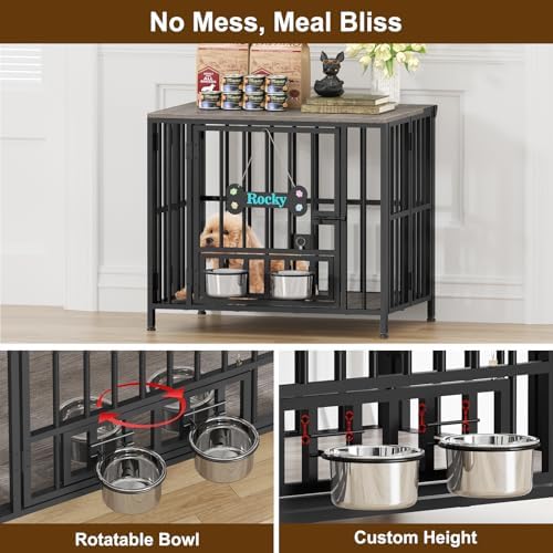 Easycom 27" Foldable Dog Crate Furniture, No Assembly, Oak Grey - Image 4