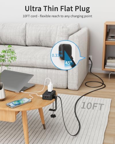 Desk Clamp Power Strip with 4 Outlets & 4USB, 10FT Extension Cord for Home - Image 4