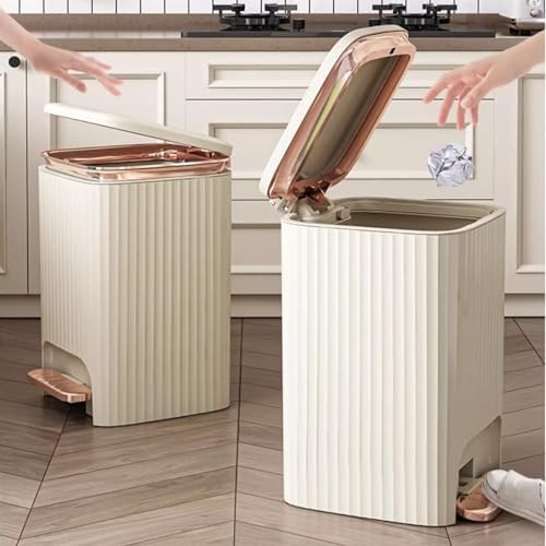 9/12 Liter Smart Square Plastic Trash Can with Double Opening Lid and Pressure Ring Ideal for Living Room Bedroom Kitchen or Bathroom Cream White Modern Design and Durabi - Image 4