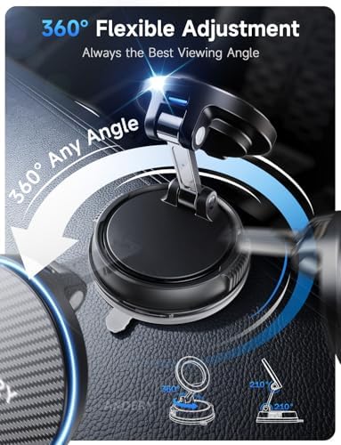 ANDERY Only for iPhone Magsafe Car Mount Charger [15W Fast Wireless Charge, 78+LBS Strong Suction & 2400gf Magnetic] 360° Adjustable Car Phone Holder, Phone Holders for Your Car Dash Accents Accessory - Image 5