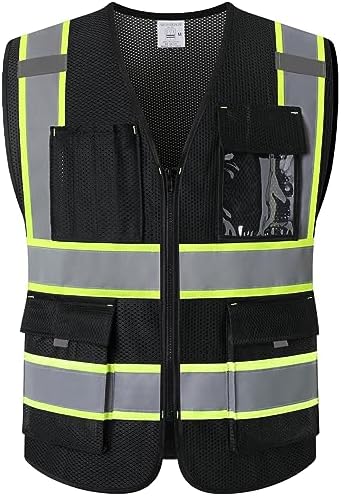 Safety Vest for Men Women with Pockets (KZ176-Black-3XL) by Kazsaifo