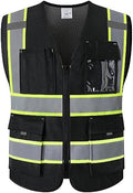 Safety Vest for Men Women with Pockets (KZ176-Black-3XL) by Kazsaifo