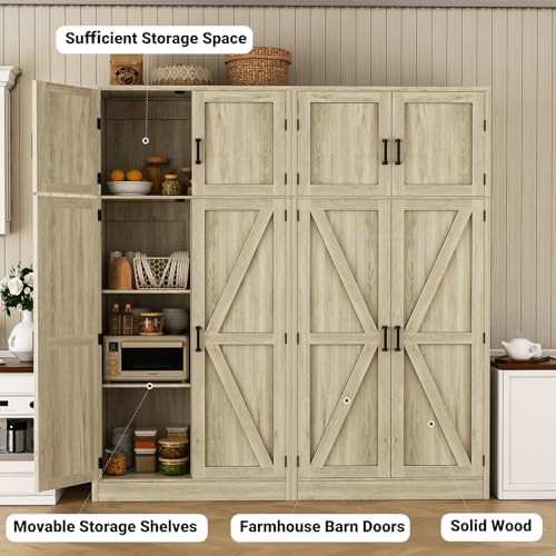 Unikito 71” Tall Pantry Cabinet with Adjustable Shelves, Wash Gray, 2 Pack - Image 3