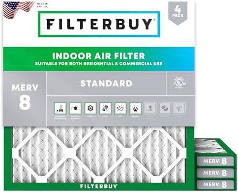 Filterbuy 15x15x1 Air Filter MERV 8 Dust & Allergy Defense (4-Pack) by Filterbuy