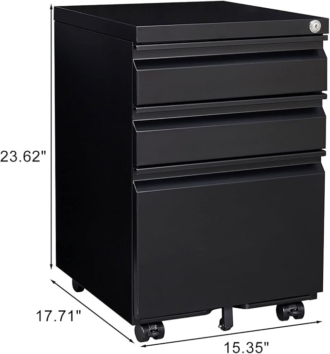 3-Drawer Lockable Mobile File Cabinet – Metal A4/Letter/Legal Size Storage - Image 2