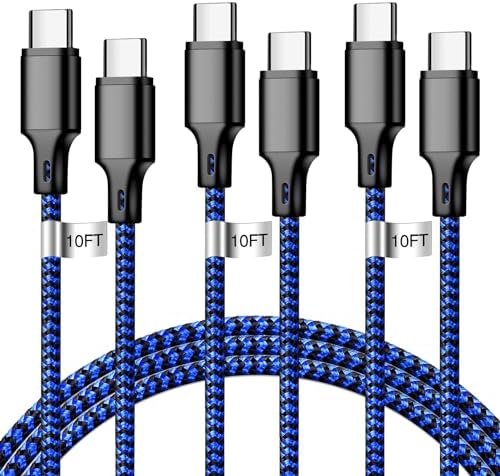 60W USB C to USB C Cable, 3 Pack 10ft Type C Fast Charger Cord (Blackblue) by CUGUNU