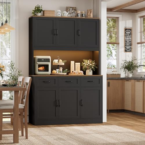HOSTACK Kitchen Pantry Cabinet, Tall Kitchen Hutch Cabinet, Black/Brown - Image 5