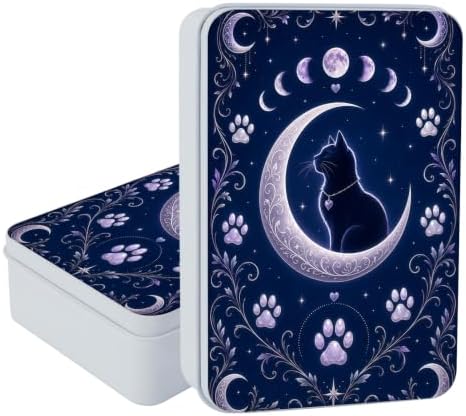 Indigo Moon Cat Metal Tin Box with Lid,Storage Container by Unknown