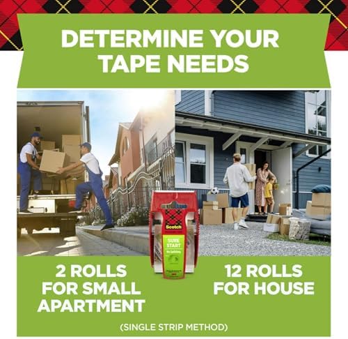Scotch Sure Start Packing Tape, Clear, Quiet Unwind and Easy Start, Moving Supplies, 1.88 inch x 22.2 Yard, 2 Tape Rolls with Dispensers - Image 5