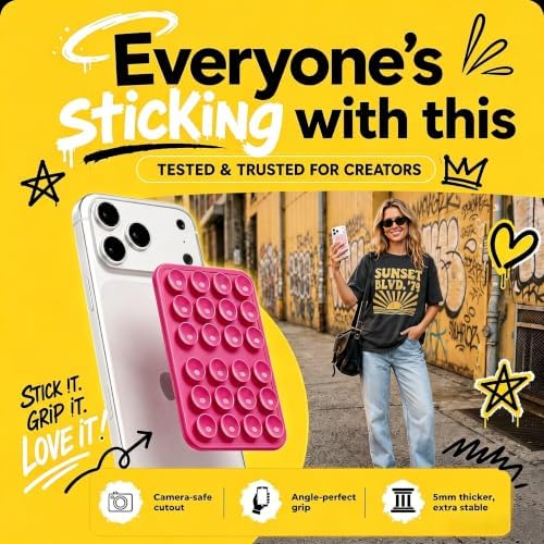 2026 Upgraded Magnetic Suction Sticky Phone Grip for Magsafe, Hot Pink - Image 4